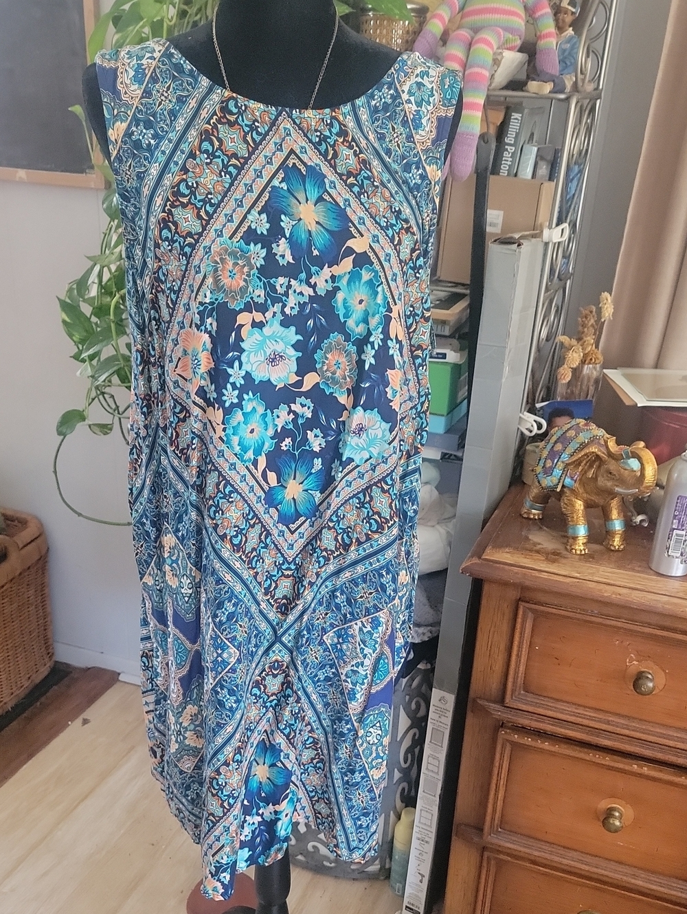 Women's Boho Floral Sleeveless Dress - Blue